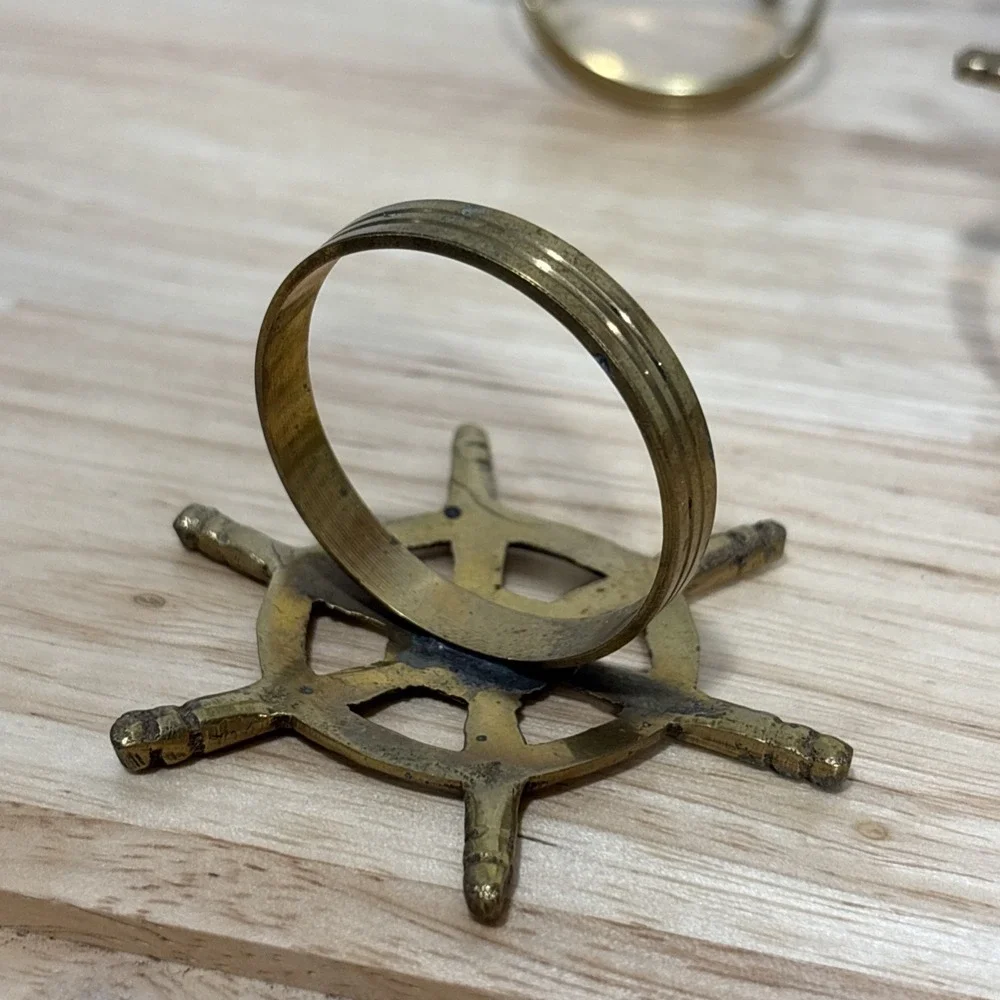 6 Brass Metal Ship Wheel Napkin Rings Nautical Decorative Table Decor Gold Tone